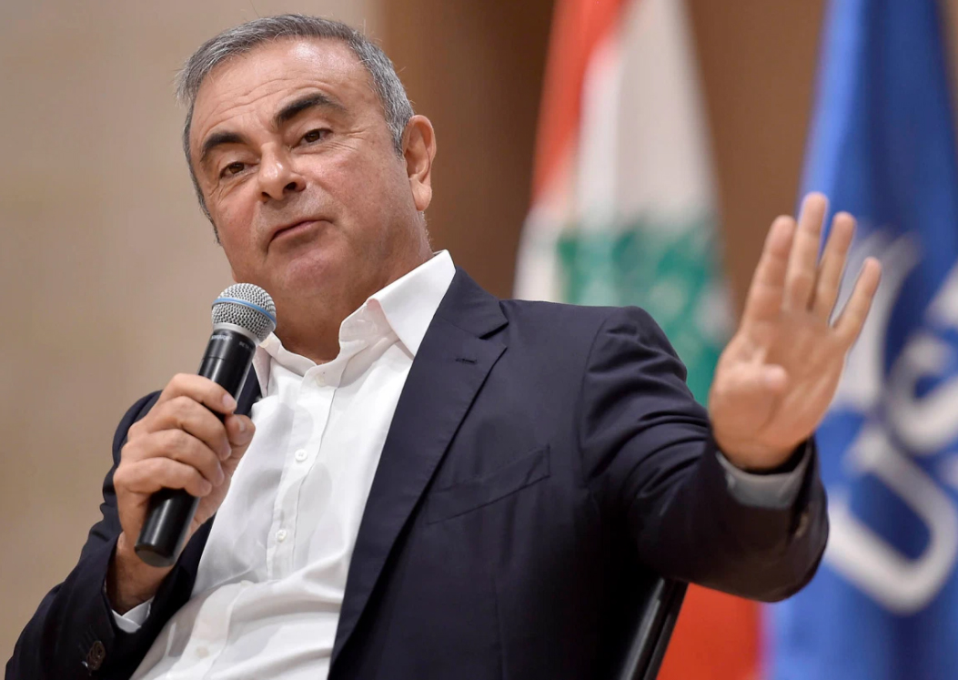 Carlos Ghosn speaks during a news conference in Lebanon today