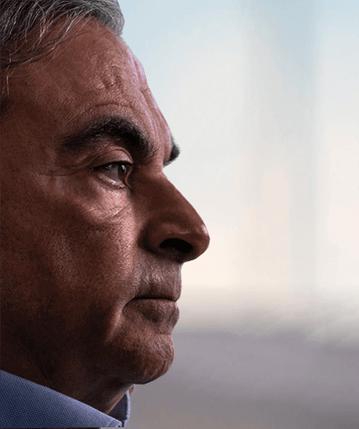 Visage de Carlos Ghosn pour le documentaire "L'ascencion et la chute de Carlos Ghosn"