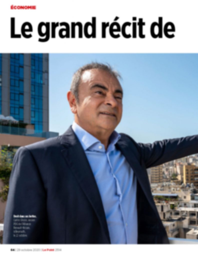 Interview de Carlos Ghosn pour Le Point - 29 octobre 2020  (copyright photo : AMMAR ABD RABBO/ABACAPRESS POUR « LE POINT, copyright texte : Marie Bordet pour Le Point)